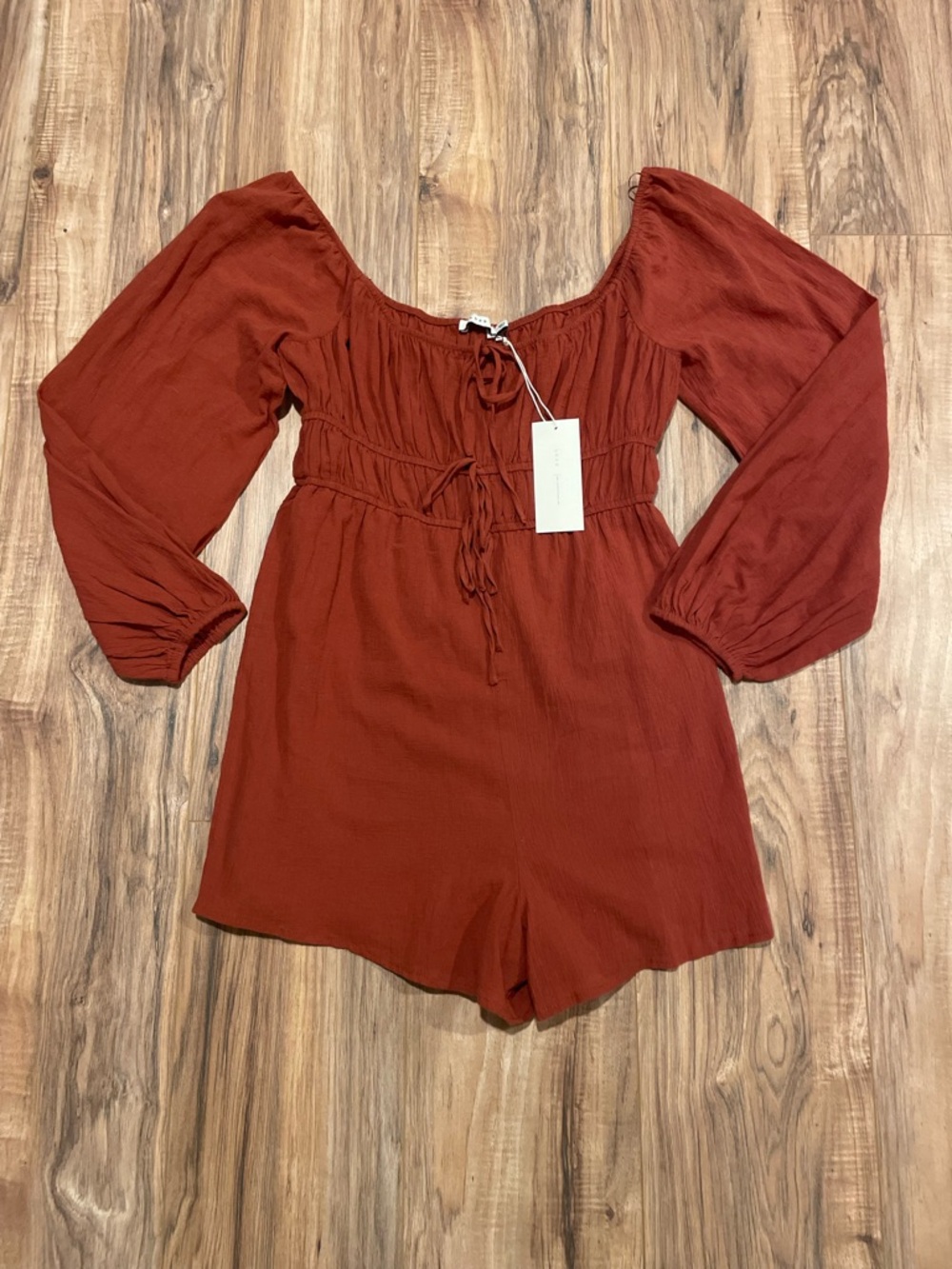 Lush Burnt Orange Textured Romper with Drawstring